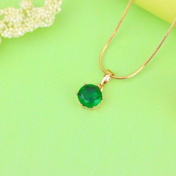 "Vibrant Green Round Pendant in Gold Plating for Elegant Everyday Wear, XPPT1675 - Picture 13 of 13